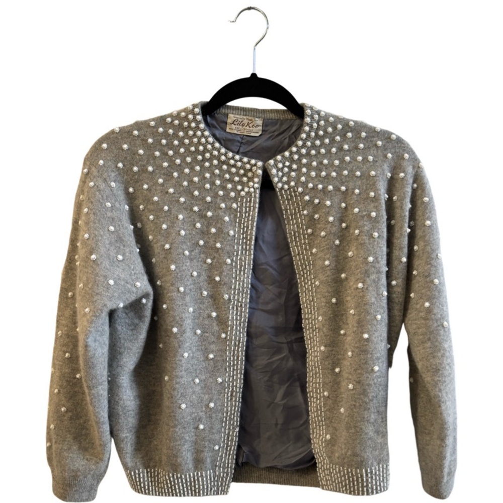 Vintage Lily Koo Lined Gray Beaded Cardigan